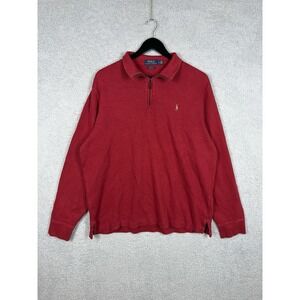 Polo Ralph Lauren Sweater Mens L Red Estate Rib 1/4 Zip Pullover Flesh Pony